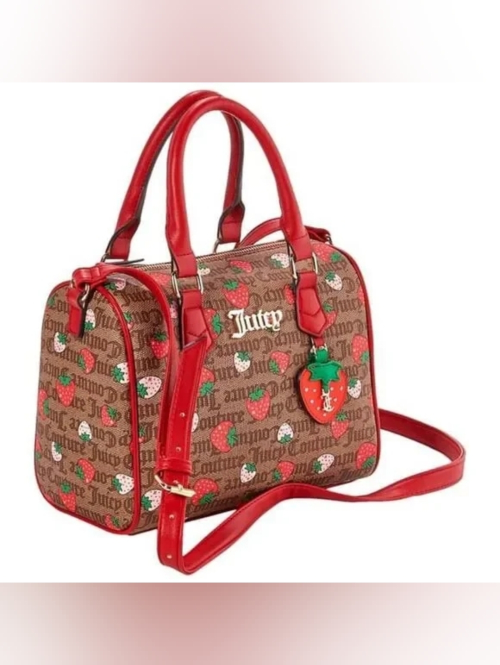 Juicy Couture Red and Brown Strawberry-Print Satchel - Picture 2 of 4